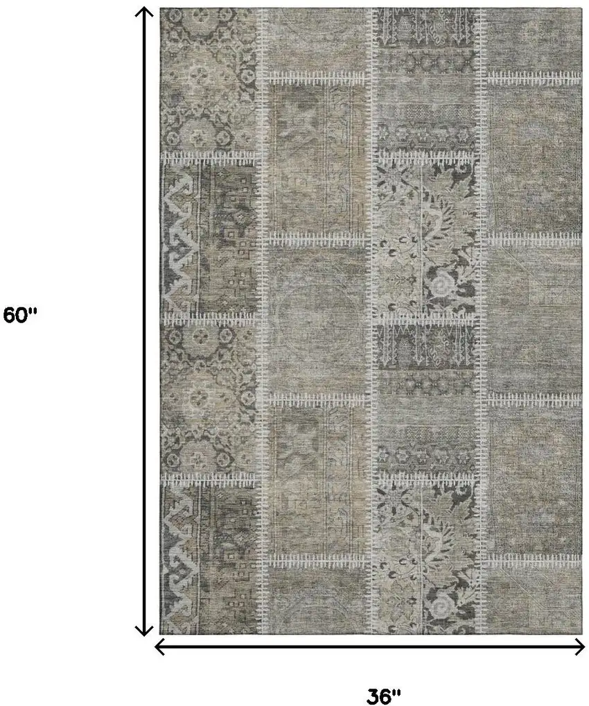 Taupe And Ivory Patchwork Washable Area Rug With UV Protection Photo 9