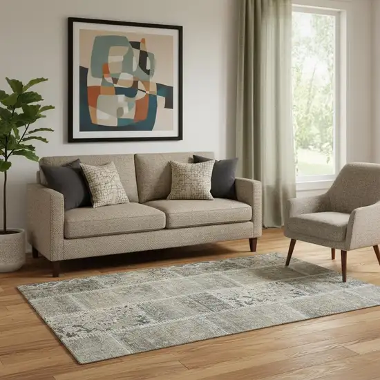 Taupe And Ivory Patchwork Washable Area Rug With UV Protection Photo 1