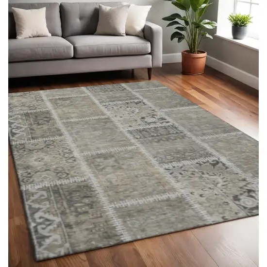 Taupe And Ivory Patchwork Washable Area Rug With UV Protection Photo 2