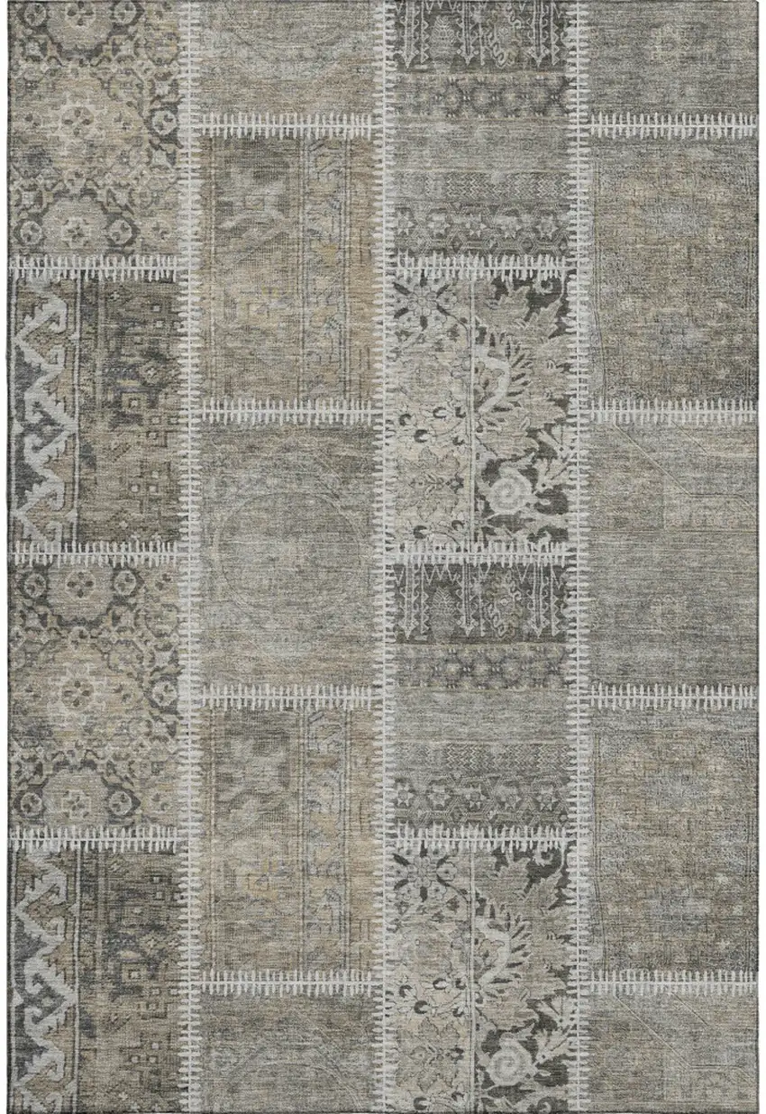 Taupe And Ivory Patchwork Washable Area Rug With UV Protection Photo 1