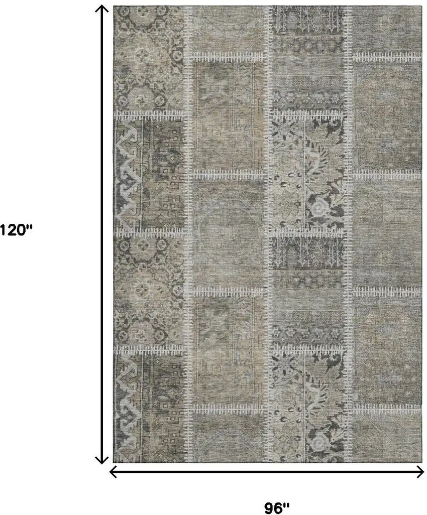 Taupe And Ivory Patchwork Washable Area Rug With UV Protection Photo 9