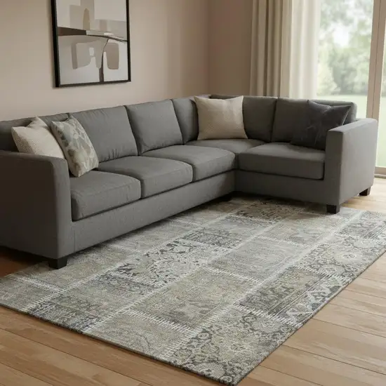 Taupe And Ivory Patchwork Washable Area Rug With UV Protection Photo 1