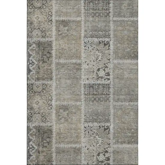 Taupe And Ivory Patchwork Washable Area Rug With UV Protection Photo 1