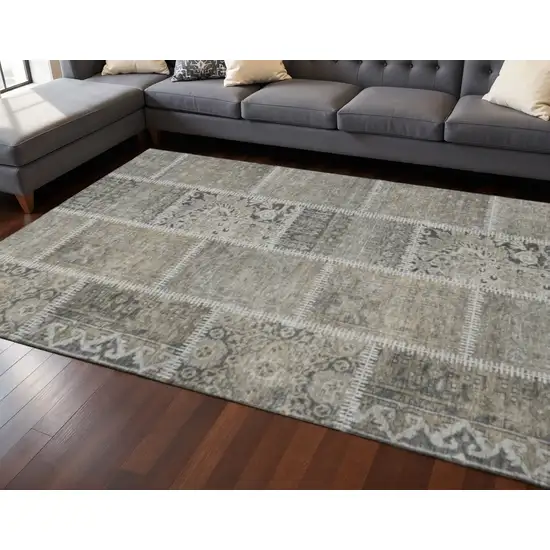 Taupe And Ivory Patchwork Washable Area Rug With UV Protection Photo 2