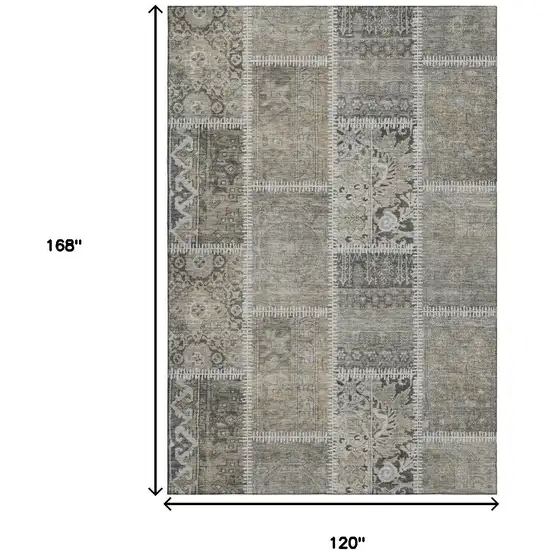 Taupe And Ivory Patchwork Washable Area Rug With UV Protection Photo 3