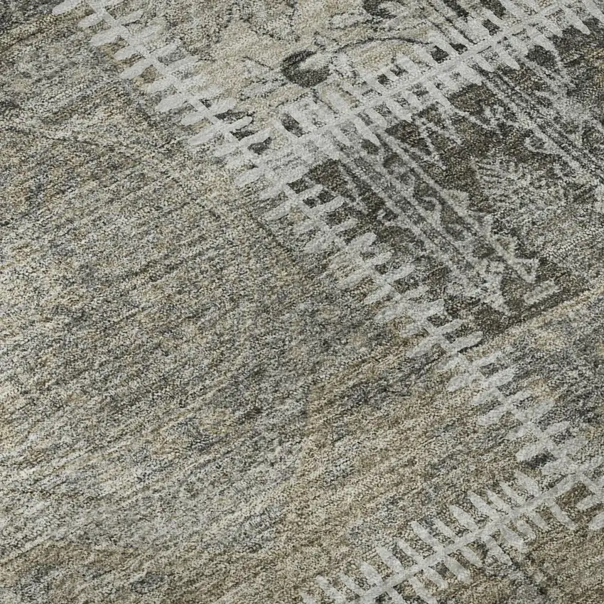 Taupe And Ivory Patchwork Washable Area Rug With UV Protection Photo 9