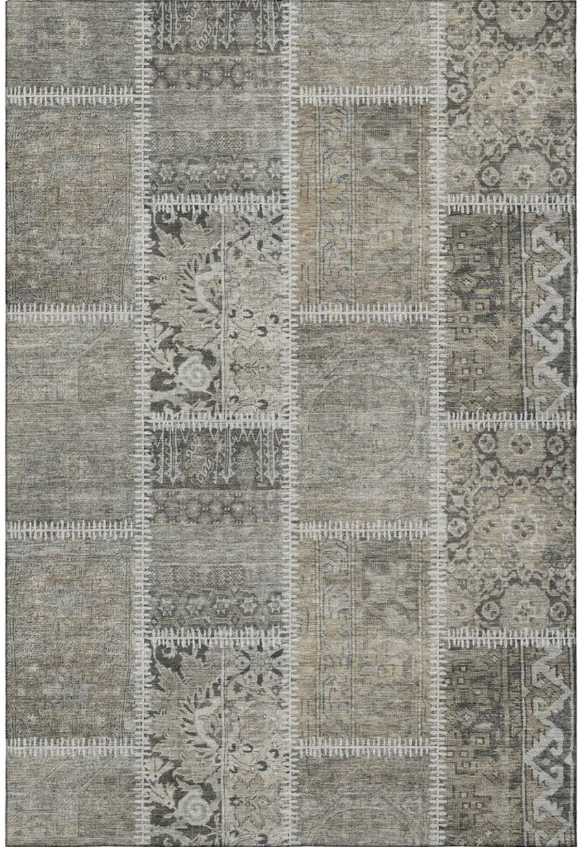 Taupe And Ivory Patchwork Washable Area Rug With UV Protection Photo 3