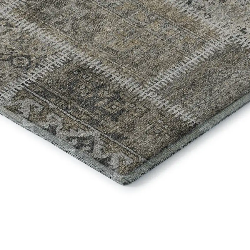 Taupe And Ivory Patchwork Washable Area Rug With UV Protection Photo 7