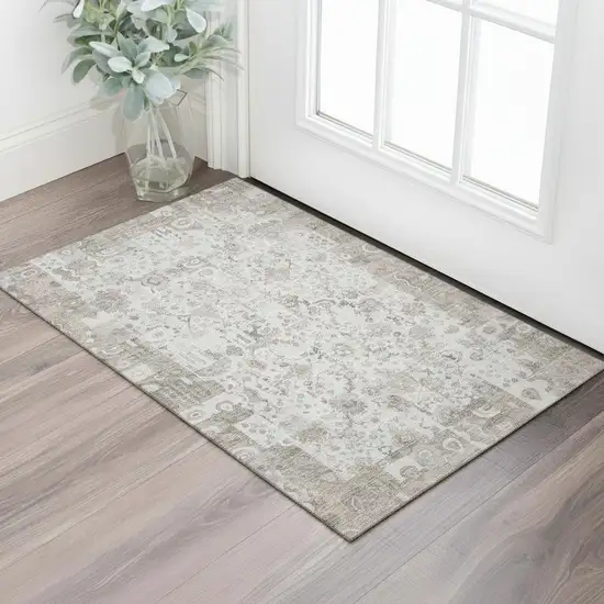 Taupe And Ivory Patchwork Washable Area Rug With UV Protection Photo 2