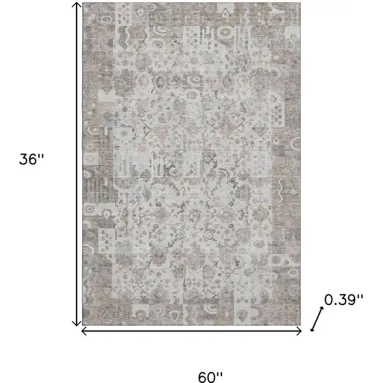 Taupe And Ivory Patchwork Washable Area Rug With UV Protection Photo 9