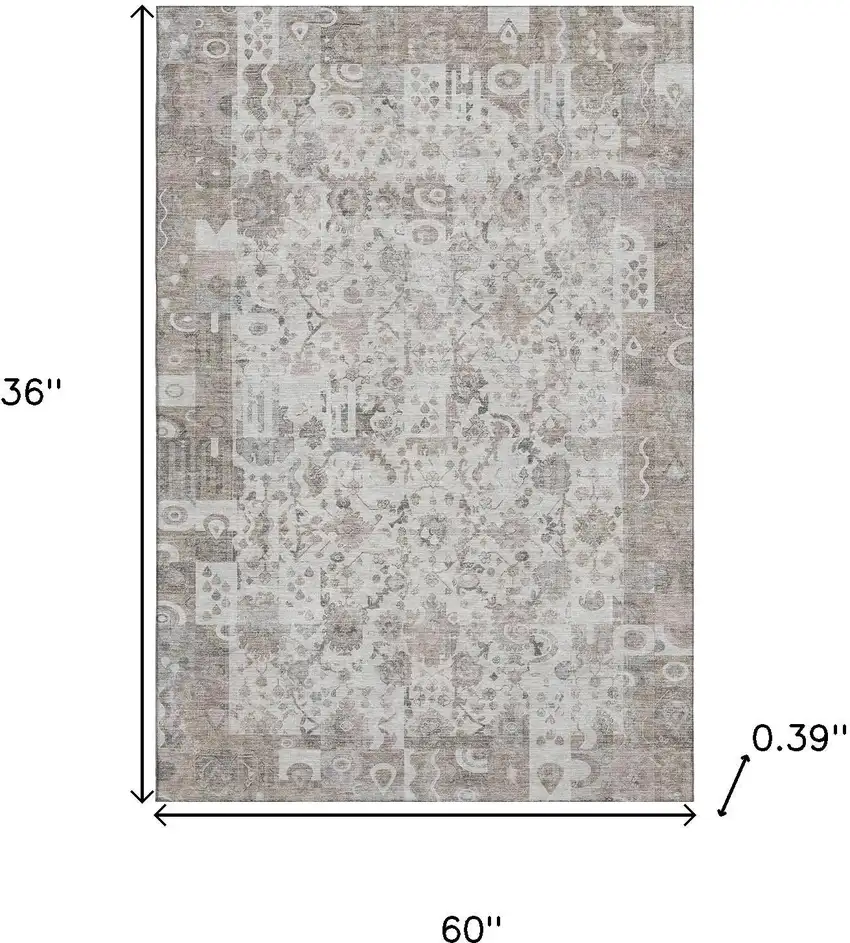 Taupe And Ivory Patchwork Washable Area Rug With UV Protection Photo 9