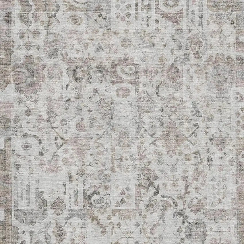 Taupe And Ivory Patchwork Washable Area Rug With UV Protection Photo 3