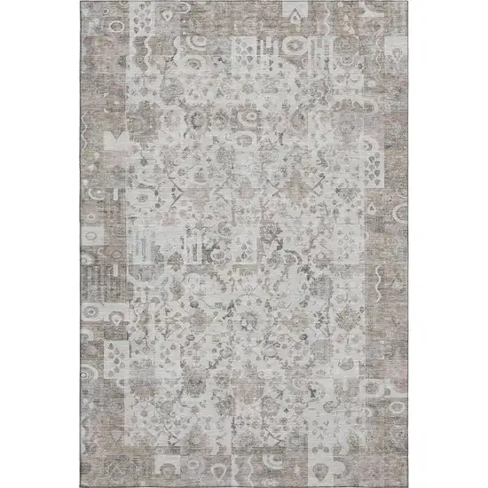 Taupe And Ivory Patchwork Washable Area Rug With UV Protection Photo 1