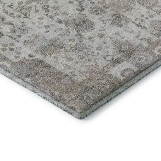 Taupe And Ivory Patchwork Washable Area Rug With UV Protection Photo 7