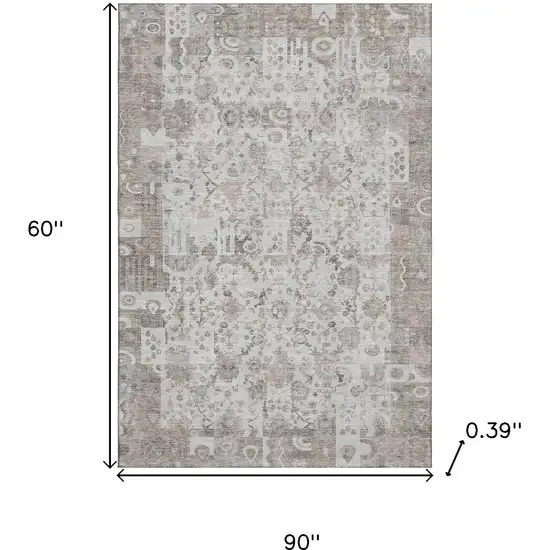 Taupe And Ivory Patchwork Washable Area Rug With UV Protection Photo 9