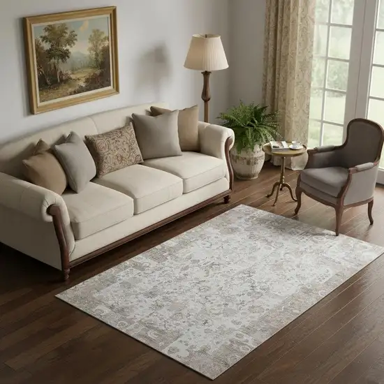 Taupe And Ivory Patchwork Washable Area Rug With UV Protection Photo 2