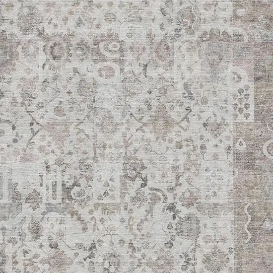 Taupe And Ivory Patchwork Washable Area Rug With UV Protection Photo 3