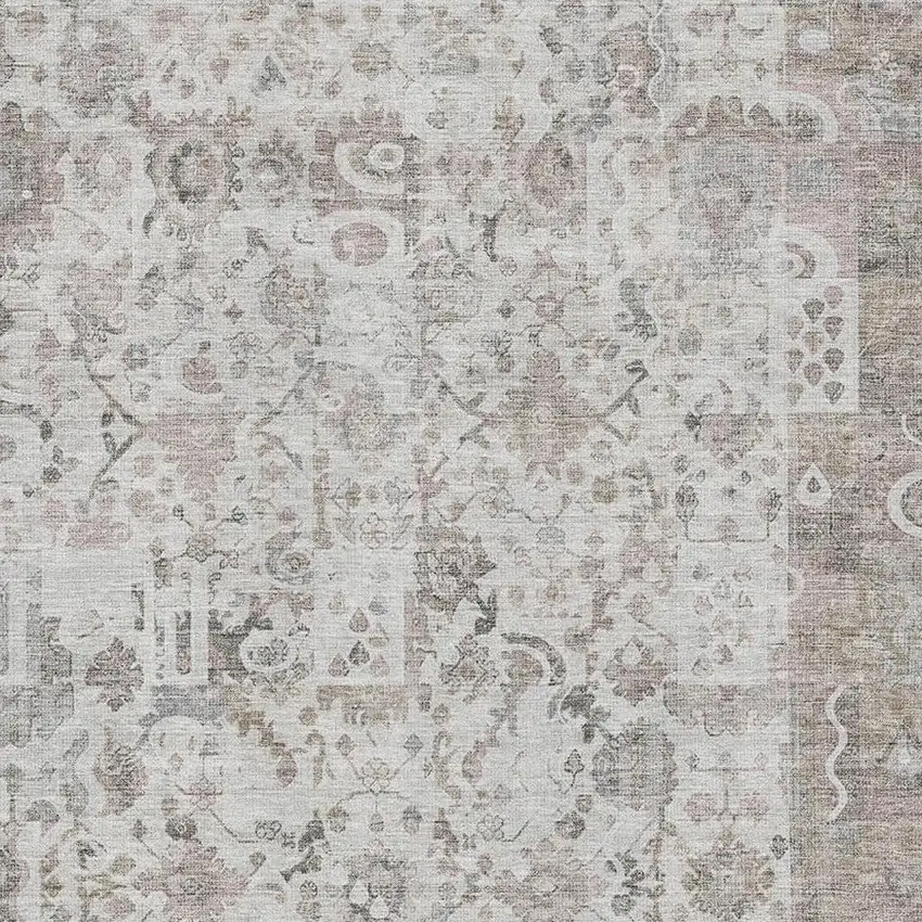 Taupe And Ivory Patchwork Washable Area Rug With UV Protection Photo 3