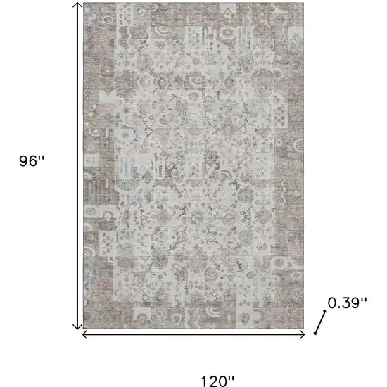 Taupe And Ivory Patchwork Washable Area Rug With UV Protection Photo 9