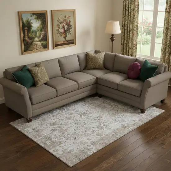 Taupe And Ivory Patchwork Washable Area Rug With UV Protection Photo 2