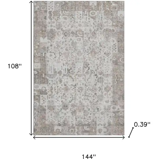 Taupe And Ivory Patchwork Washable Area Rug With UV Protection Photo 9