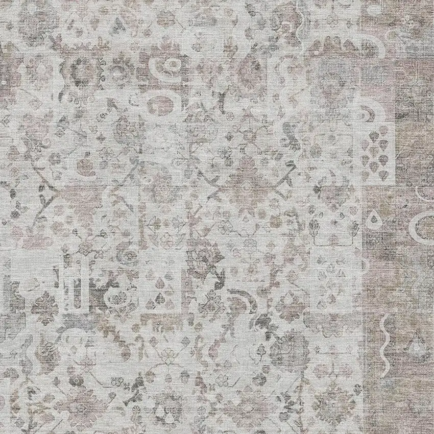 Taupe And Ivory Patchwork Washable Area Rug With UV Protection Photo 3