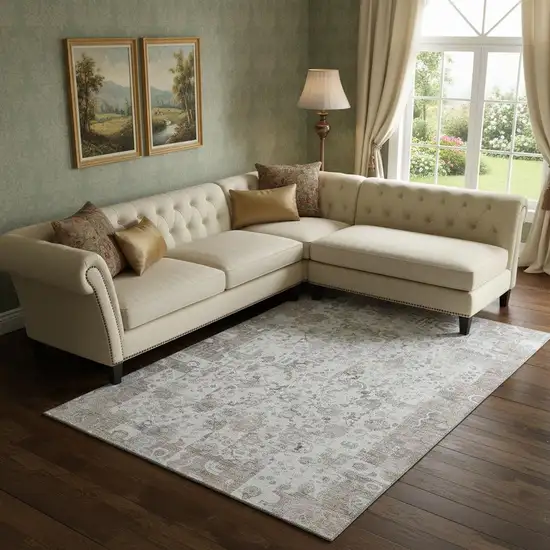 Taupe And Ivory Patchwork Washable Area Rug With UV Protection Photo 2