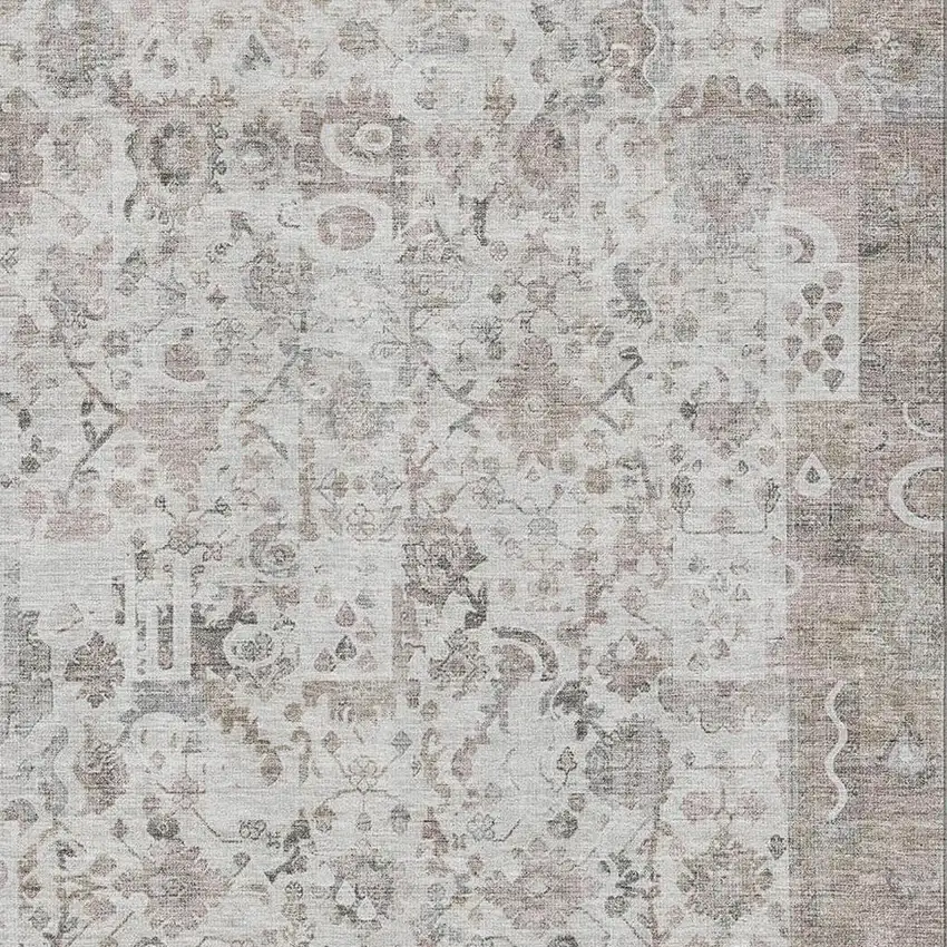 Taupe And Ivory Patchwork Washable Area Rug With UV Protection Photo 3