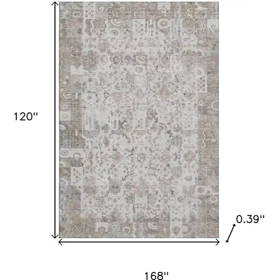 Taupe And Ivory Patchwork Washable Area Rug With UV Protection Photo 9