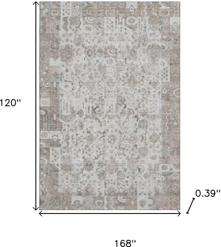 Taupe And Ivory Patchwork Washable Area Rug With UV Protection Photo 9