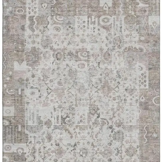 Taupe And Ivory Patchwork Washable Area Rug With UV Protection Photo 4