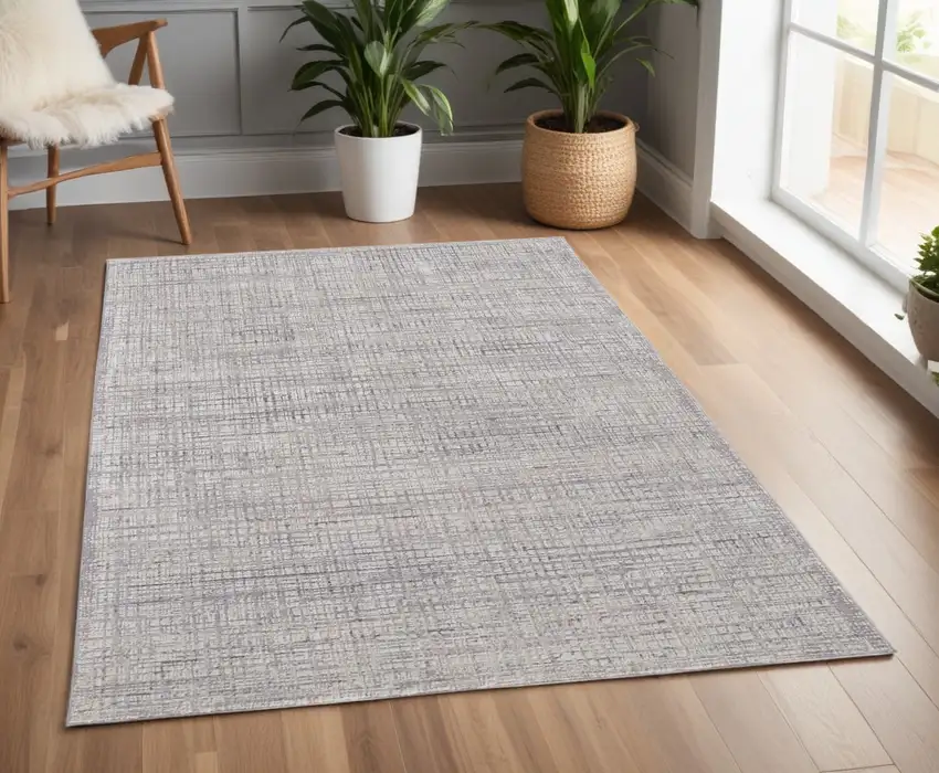 Taupe and Ivory Plaid Power Loom Distressed Area Rug Photo 1
