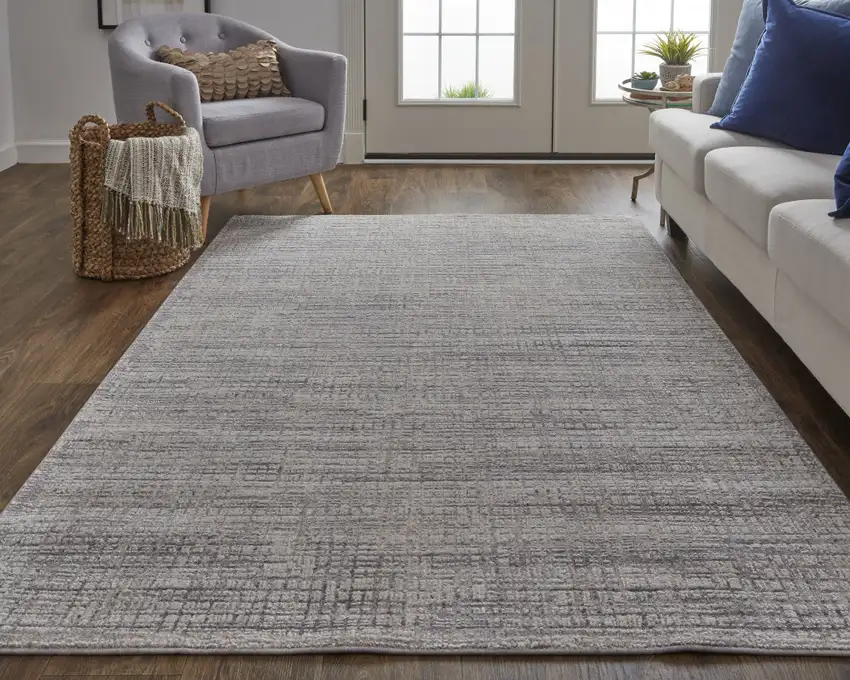 Taupe And Ivory Plaid Power Loom Distressed Stain Resistant Area Rug Photo 6