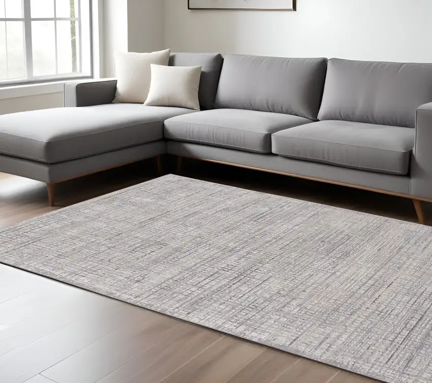 Taupe and Ivory Plaid Power Loom Distressed Area Rug Photo 1