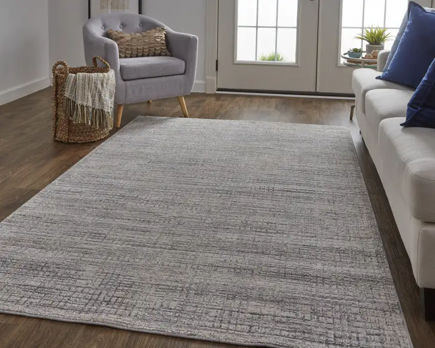 Taupe And Ivory Plaid Power Loom Distressed Stain Resistant Area Rug Photo 3