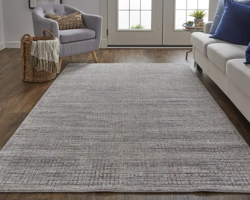 Taupe And Ivory Plaid Power Loom Distressed Stain Resistant Area Rug Photo 2