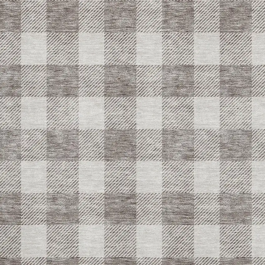 Taupe And Ivory Plaid Washable Area Rug With UV Protection Photo 2