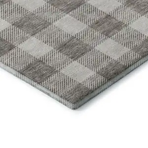 Photo of Taupe And Ivory Plaid Washable Area Rug With UV Protection