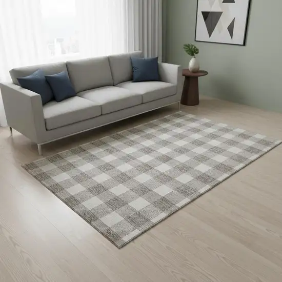 Taupe And Ivory Plaid Washable Area Rug With UV Protection Photo 2