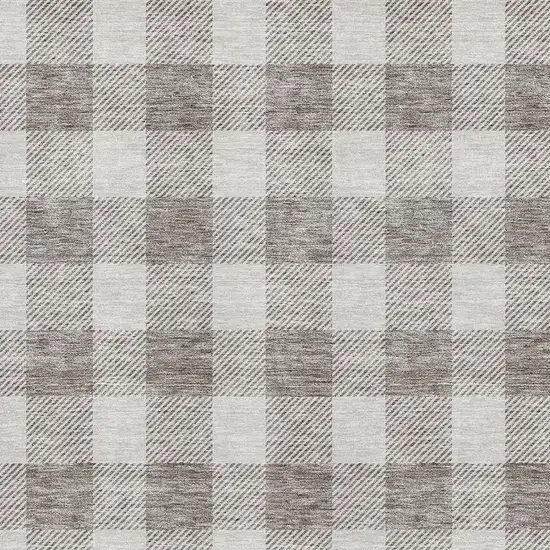 Taupe And Ivory Plaid Washable Area Rug With UV Protection Photo 2