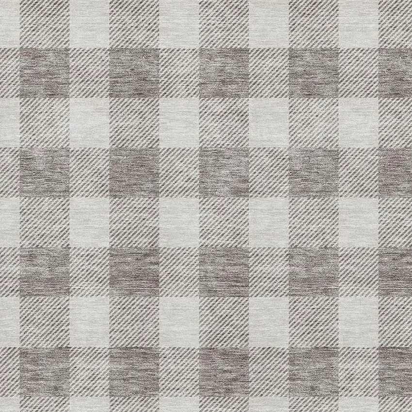 Taupe And Ivory Plaid Washable Area Rug With UV Protection Photo 2