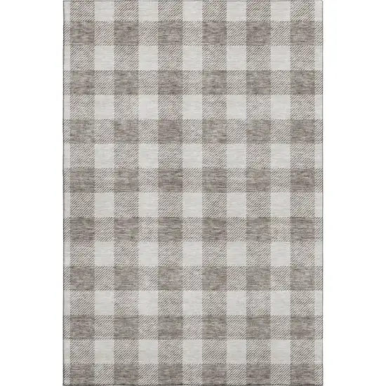 Taupe And Ivory Plaid Washable Area Rug With UV Protection Photo 1