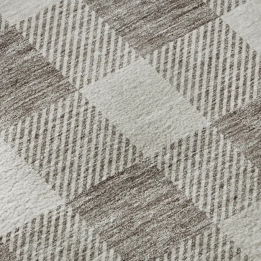 Taupe And Ivory Plaid Washable Area Rug With UV Protection Photo 9