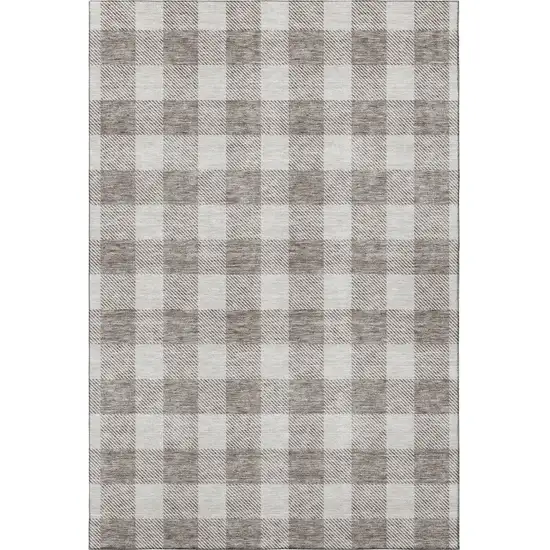 Taupe And Ivory Plaid Washable Area Rug With UV Protection Photo 2