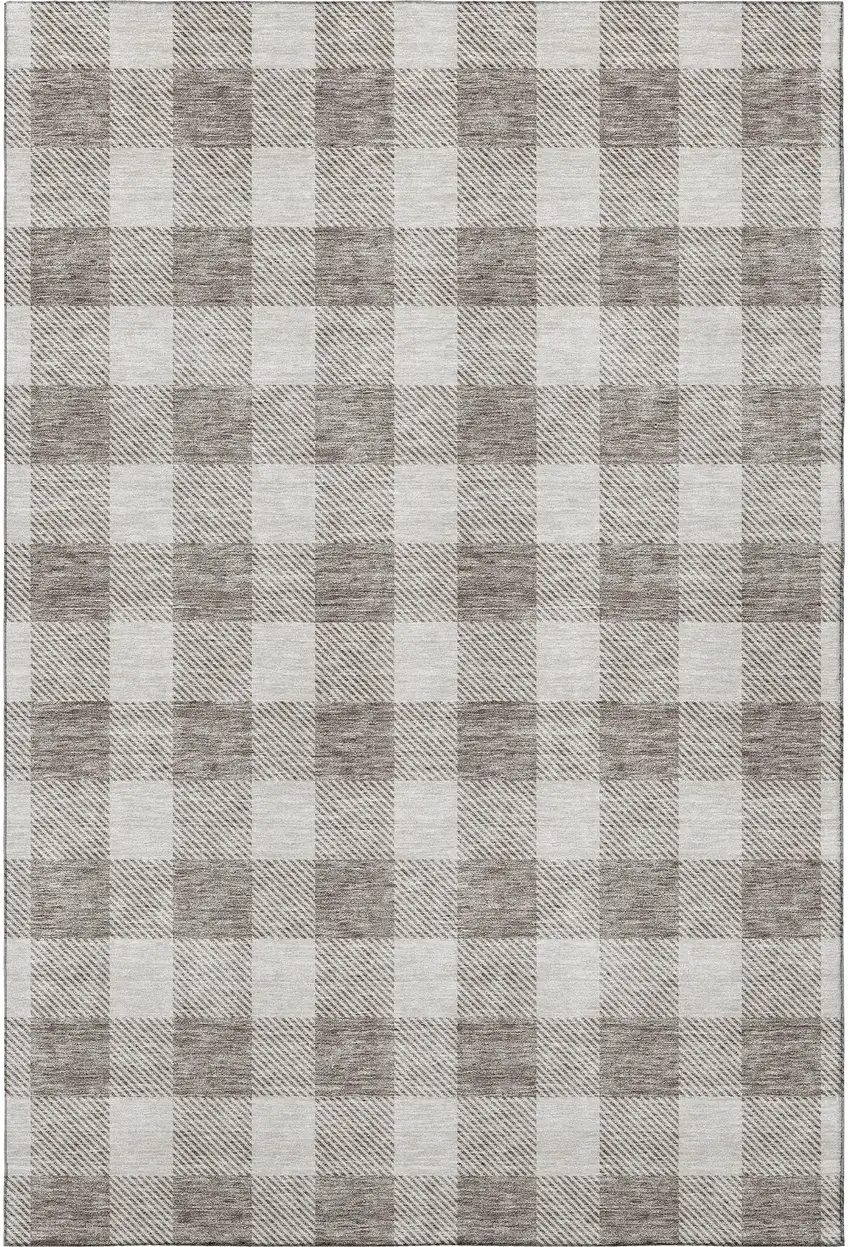 Taupe And Ivory Plaid Washable Area Rug With UV Protection Photo 2