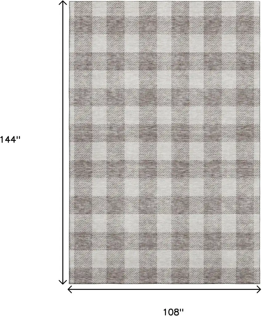 Taupe And Ivory Plaid Washable Area Rug With UV Protection Photo 9