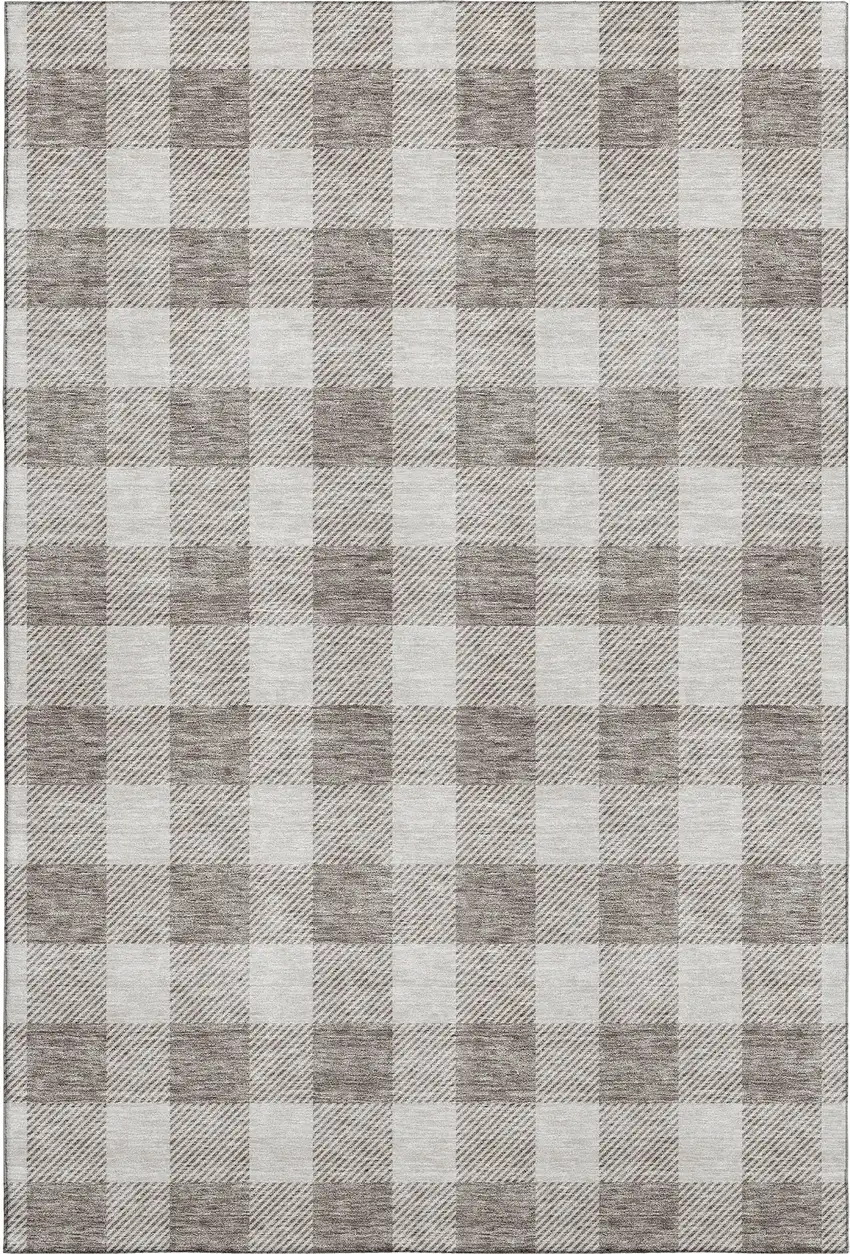 Taupe And Ivory Plaid Washable Area Rug With UV Protection Photo 1