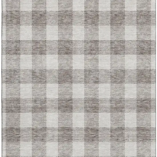 Taupe And Ivory Plaid Washable Area Rug With UV Protection Photo 2