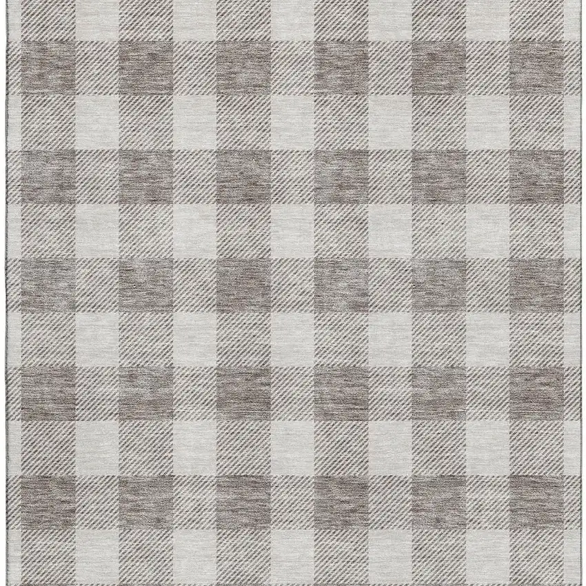 Taupe And Ivory Plaid Washable Area Rug With UV Protection Photo 2