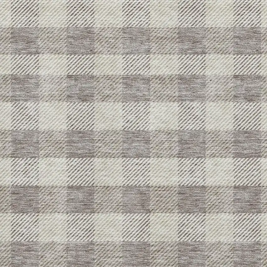 Taupe And Ivory Plaid Washable Area Rug With UV Protection Photo 2